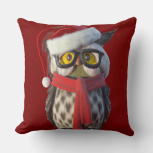 Cojín Decorativo Lechuza navidad con traje de Papá Noel y bufanda r