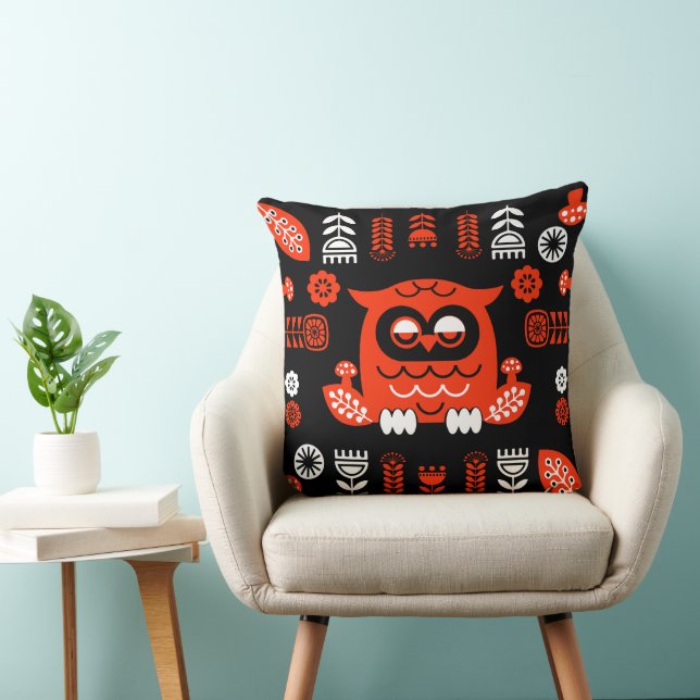 Cojín Decorativo Lechuza Nórdica naranja Y Negro (Silla)