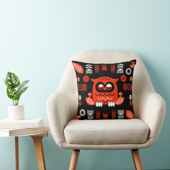 Cojín Decorativo Lechuza Nórdica naranja Y Negro (Silla)