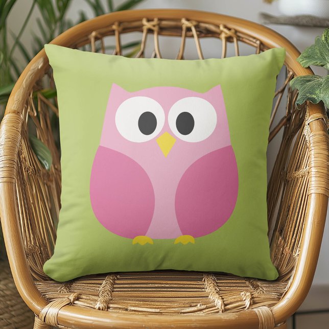 Cojín Decorativo Lechuza Personalizado Cuta - Verde Rosa y Lime (Cute Whimsical Owl Pillow)