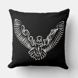 Cojín Decorativo Lechuza voladora tribal blanca y negra