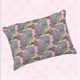 Cojín Decorativo Lechuzas de arte popular con niños morados rosados