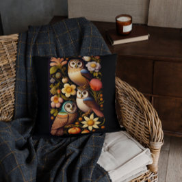 Cojín Decorativo Lechuzas y flores | Haeckel moderno