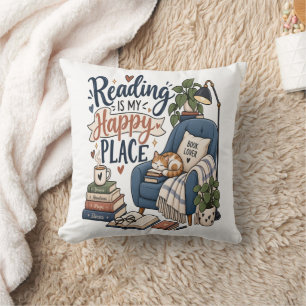Cojín Decorativo Leer es mi lugar feliz – Diseño de amante de libro