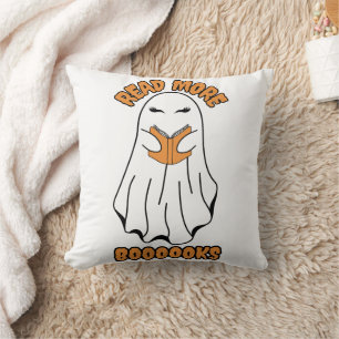 Cojín Decorativo Leer más Libros Naranja fantasma de Halloween