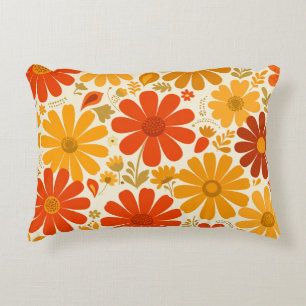 Cojín Decorativo Lejano Alegre Retro Margaritas Naranja Quemada Oro