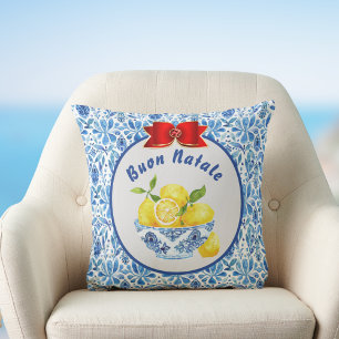 Cojín Decorativo Lemon Azulejo Baldosa Buon Natale Arco Azul Rojo