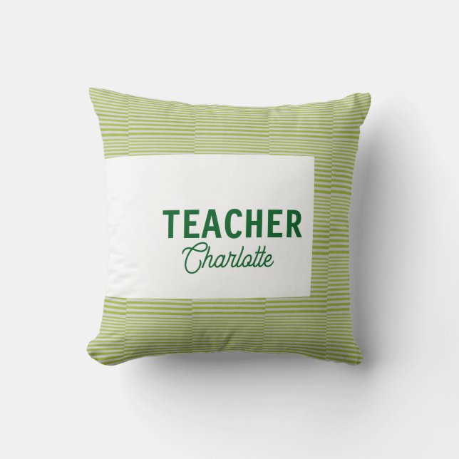Cojín Decorativo Lemon green white stripes teacher professor name c (Anverso)