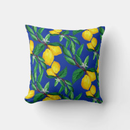 Cojín Decorativo Lemon Leaf Yellow Green Blue Pattern Throw Pillow