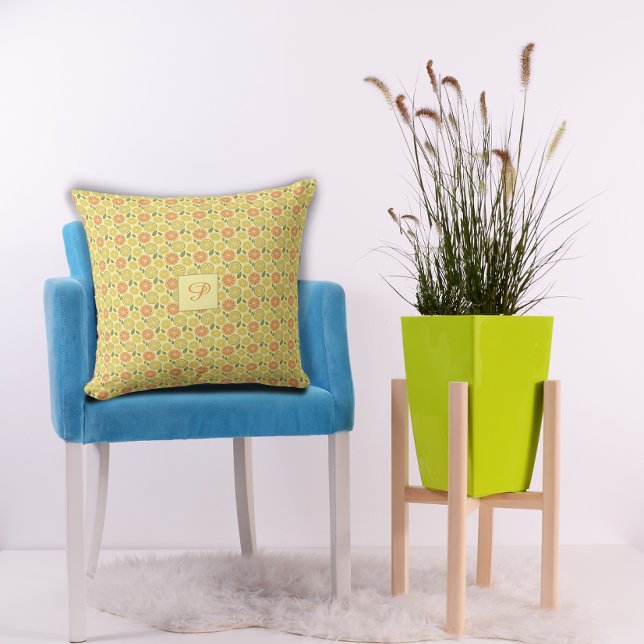 Cojín Decorativo Lemon leaves white yellow orange Pattern  (Lemon leaves white yellow orange Pattern Throw Pillow.)