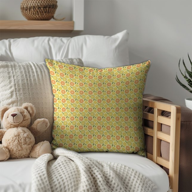 Cojín Decorativo Lemon leaves white yellow Pattern  (Lemon leaves white yellow Pattern Throw Pillow.)