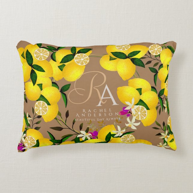 Cojín Decorativo Lemon Monogram Brown (Anverso)