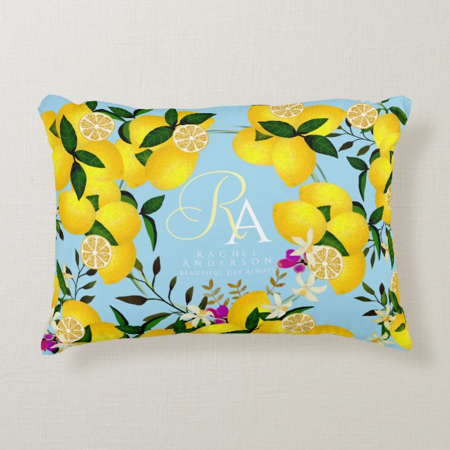 Cojín Decorativo Lemon Monograma Azul (Anverso)