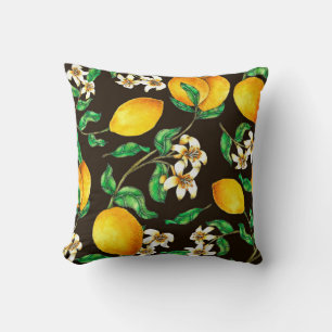 Cojín Decorativo Lemon Seamless Pattern pintado a mano en acuarela