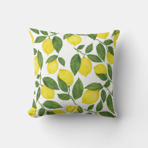 Cojín Decorativo Lemones acuarela: Patrón de frutas de verano
