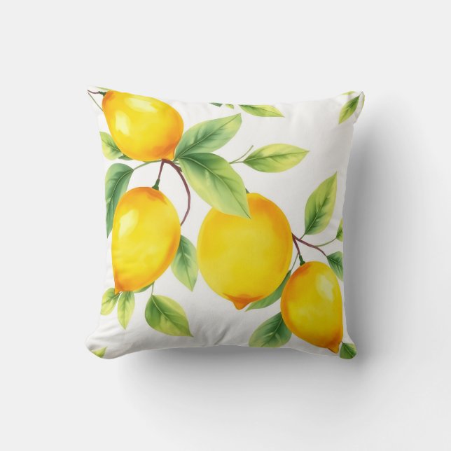 Cojín Decorativo Lemones acuarelas con hojas verdes (Anverso)