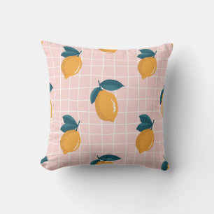 Cojín Decorativo Lemones, geometría retro, patrón veraniego sin cos