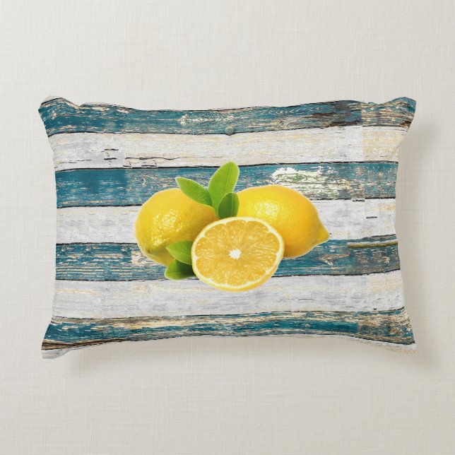 Cojín Decorativo Lemones Rústicos (Azul) (Anverso)