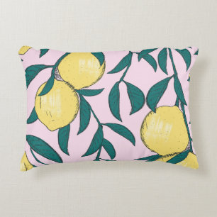 Cojín Decorativo Lemones Vintage: Patrón acuarela dibujado a mano.