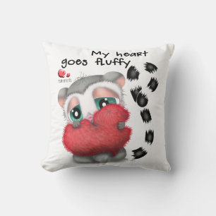Cojín Decorativo Lémur Adorable Abrazando un Corazón de Peluche Gra