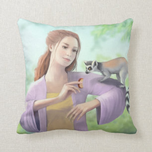 Cojín Decorativo Lemur Anillo-atado con arte del chica