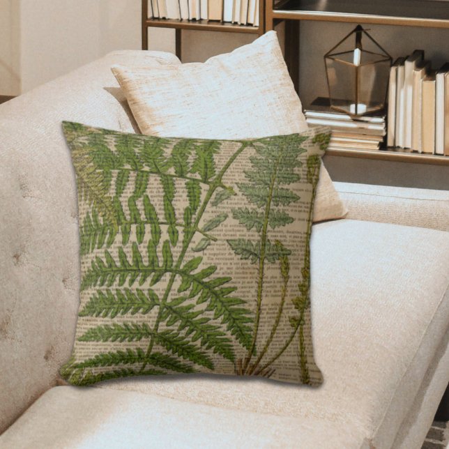Cojín Decorativo leña foliage helecho botánico francés (woodland foliage french botanical print fern throw pillow)