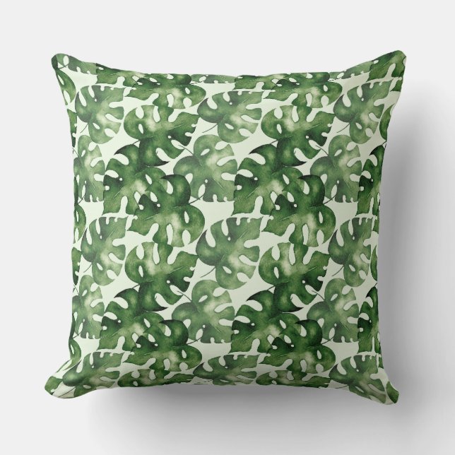 Cojín Decorativo Leña tropical de monstera verde (Anverso)