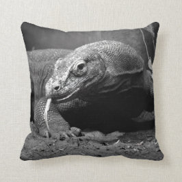 Cojín Decorativo lengua blanco y negro del dragón de komodo hacia