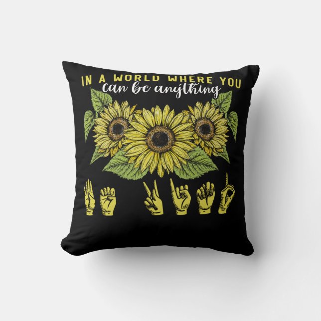 Cojín Decorativo Lengua Rótulo girasol sordo ser amable (Anverso)