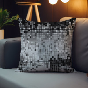 Cojín Decorativo Lentejuelas grises plateadas patrón brillo Disco
