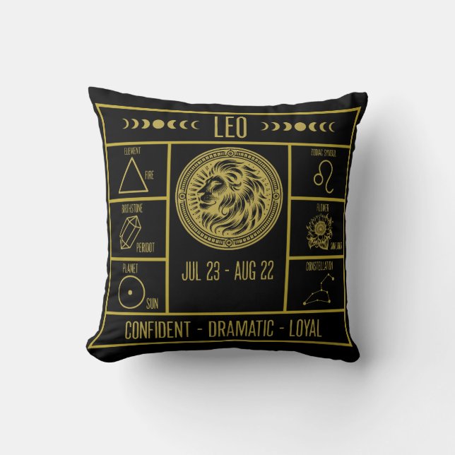 Cojín Decorativo Leo Zodiac Fun Facts Horoscope Astrología Pillow (Anverso)