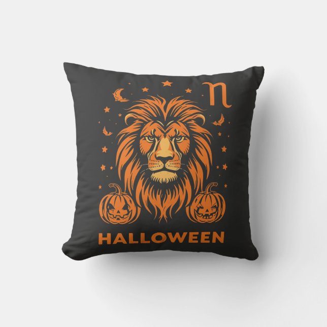 Cojín Decorativo Leo Zodiac Lion Halloween Pumpkins Spooki (Anverso)