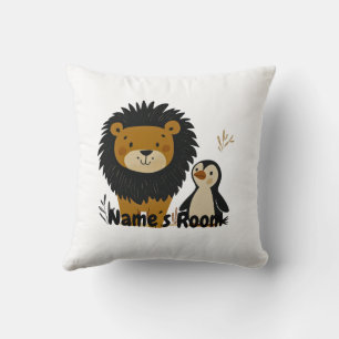 Cojín Decorativo León Adorable y Pingüino para Decoración de Habita