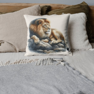 Cojín Decorativo León africano acuarela