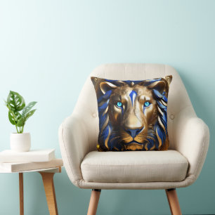 Cojín Decorativo León azul zafiro y dorado,