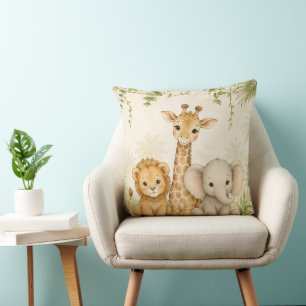 Cojín Decorativo León bebé jirafa y elefante jungla