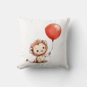 Cojín Decorativo León bebé juguetón con globo rojo