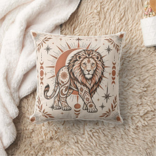 Cojín Decorativo León boho celeste Sol Luna Arte Animal Ornamental