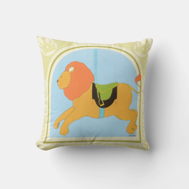 Cojín Decorativo León carrusel por June Erica Vess (Anverso)