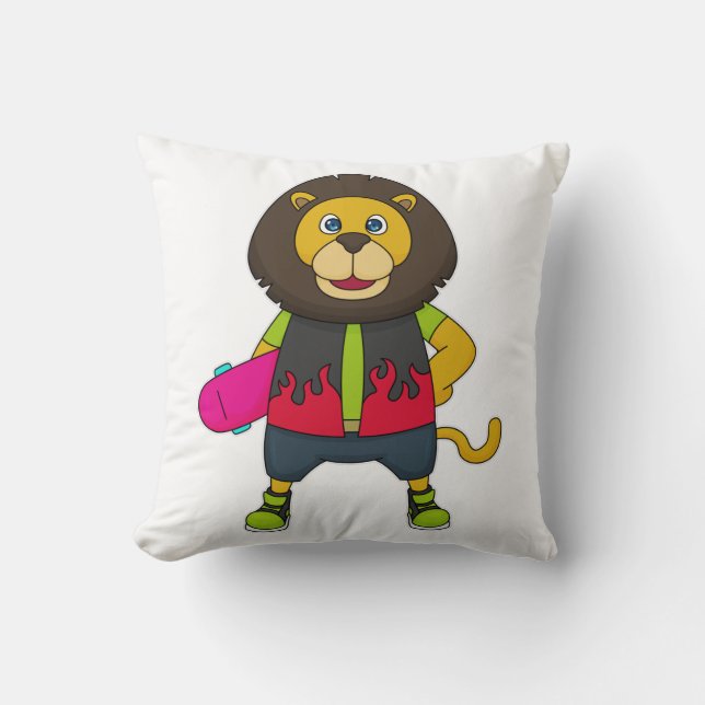 Cojín Decorativo León como patinador con patineta (Anverso)