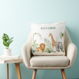 Cojín Decorativo León jirafa y elefante personalizado selva
