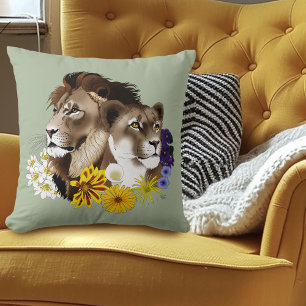Cojín Decorativo León Leona Floral Verde