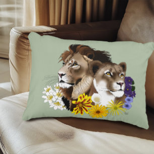 Cojín Decorativo León Leona Floral Verde