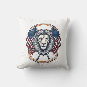 Cojín Decorativo León Patriótico con Banderas Americanas Vintage