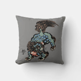 Cojín Decorativo León Shi Chino Antiguo en Gris Medio