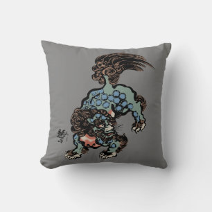 Cojín Decorativo León Shi Chino Antiguo en Gris Medio