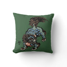 León Shi chino vintage sobre verde cazador