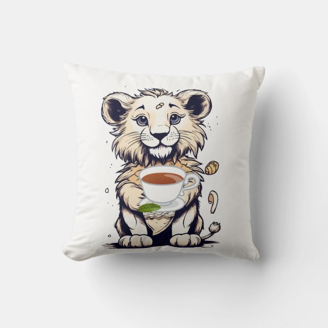 Cojín Decorativo león 🦁 tomar té (Anverso)