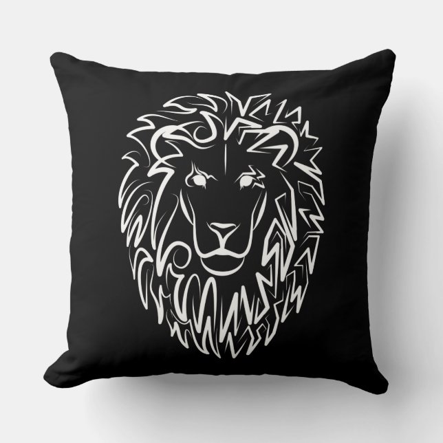 Cojín Decorativo León tribal blanco y negro (Anverso)
