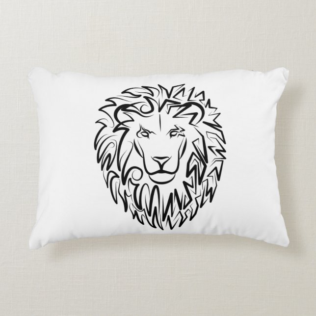 Cojín Decorativo León tribal blanco y negro (Anverso)